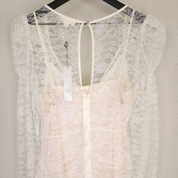 For Love and Lemons L Blanc Lourve Sheer Lace Sequin Long Sleeve Dress NWT - Picture 10 of 16